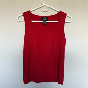 VTG Lauren Ralph Lauren Womens Cable Knit Sweater Vest Medium Petite Red Preppy